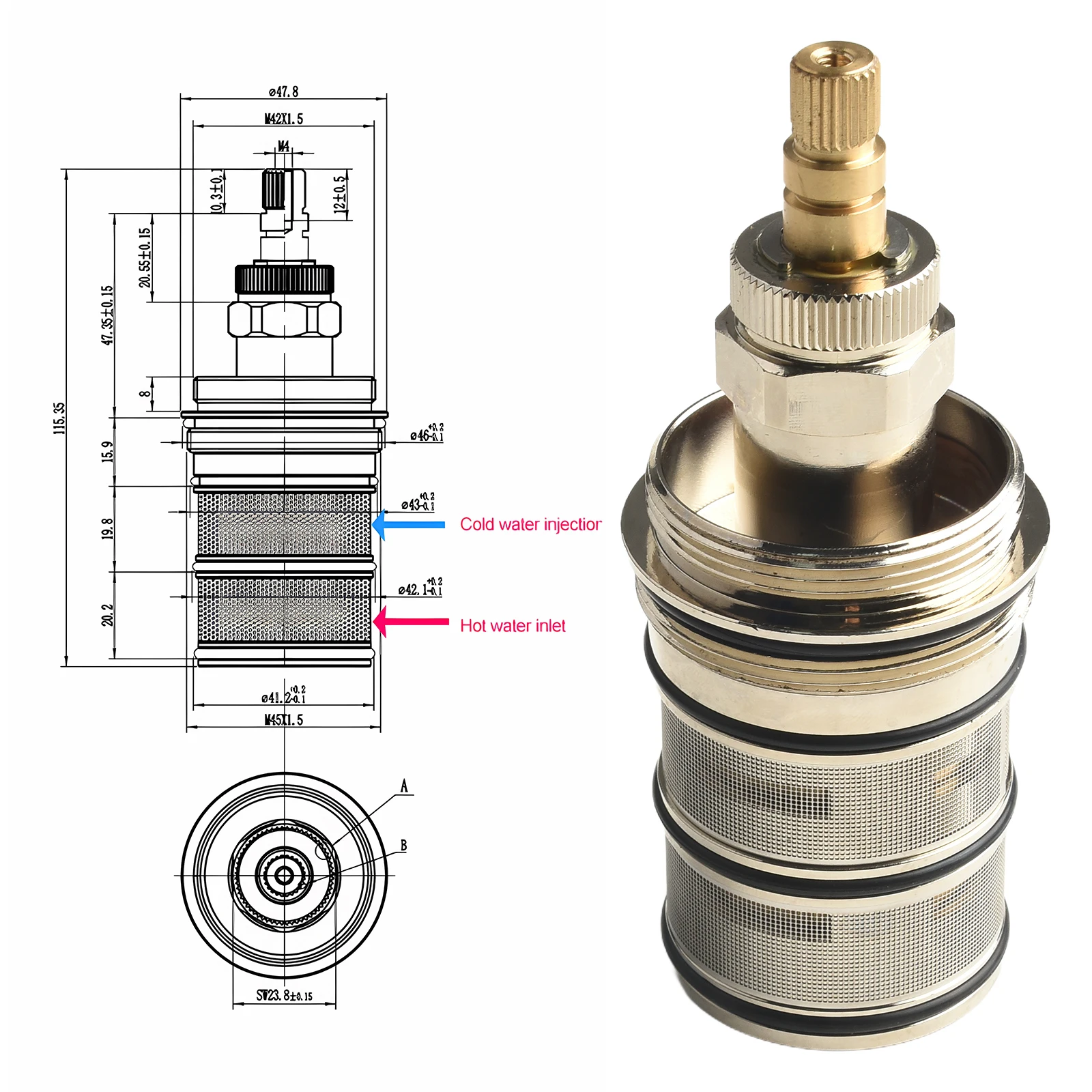 Brass Thermostatic Cartridge For Assad Shower Mixing Valve Repair Kit Thermostatic Cartridge Shower Mixer Valve Bar