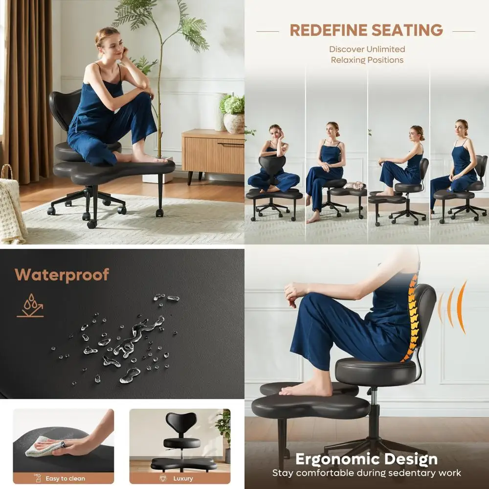 Height Adjustable Swivel Meditation Chair for ADHD, Cross-Legged Design with Lumbar Support and Wheels for Enhanced Comfort