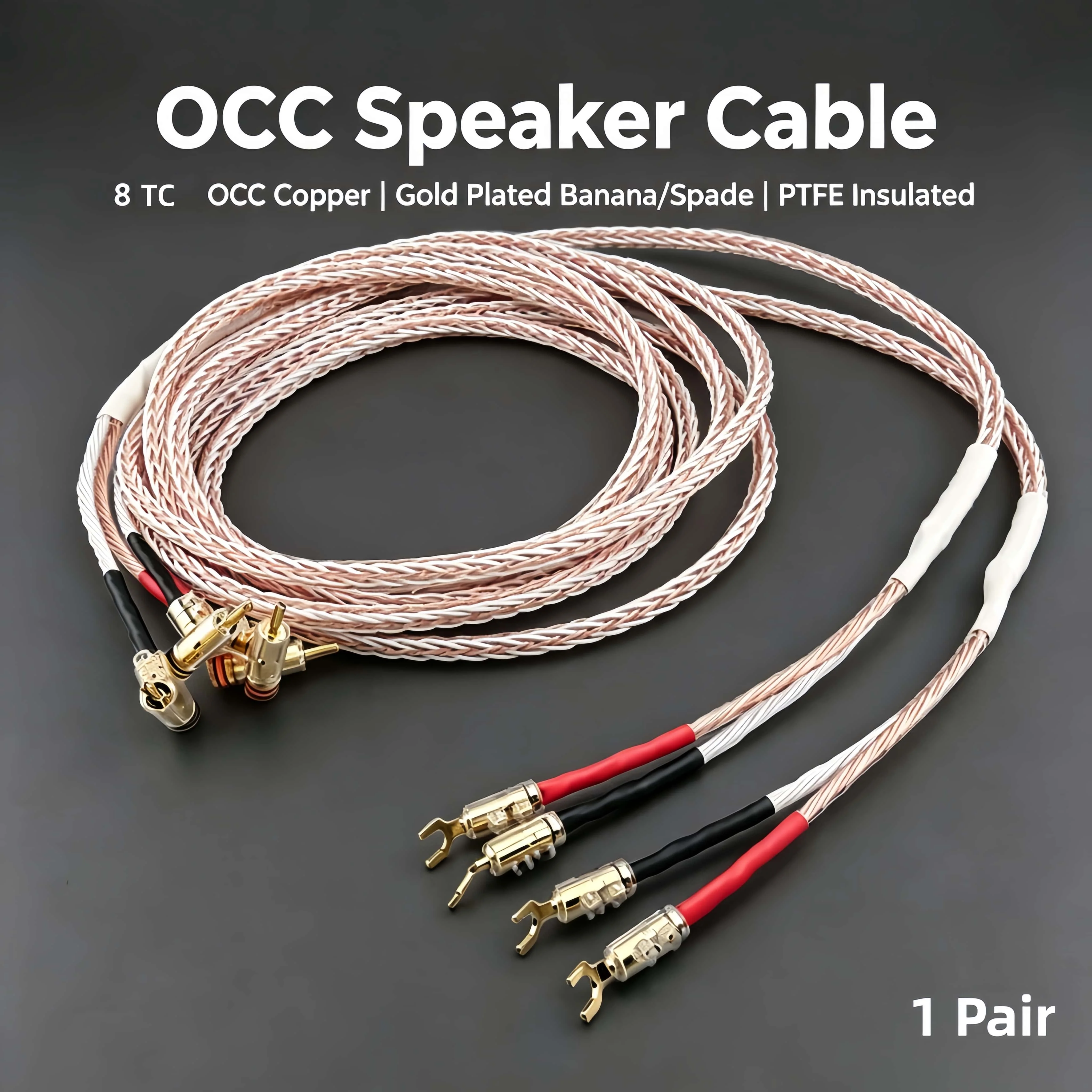 8TC OCC Copper Speaker Cable Pair Gold Plated Banana Y Spade Plug HIFI Speaker Wire for Amplifier AV Receiver Home Theater