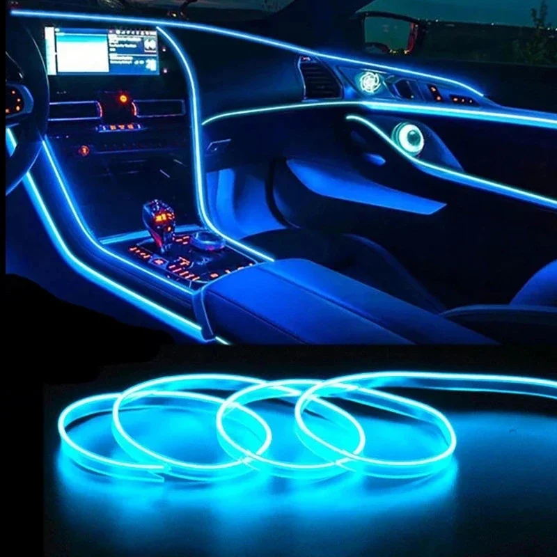 Iluminação Decorativa para Interior de Carro, Luzes LED com Fios EL, Faixa Neon Flexível, Luz Ambiente USB, Acessório para Lâmpada de Atmosfera de Fes