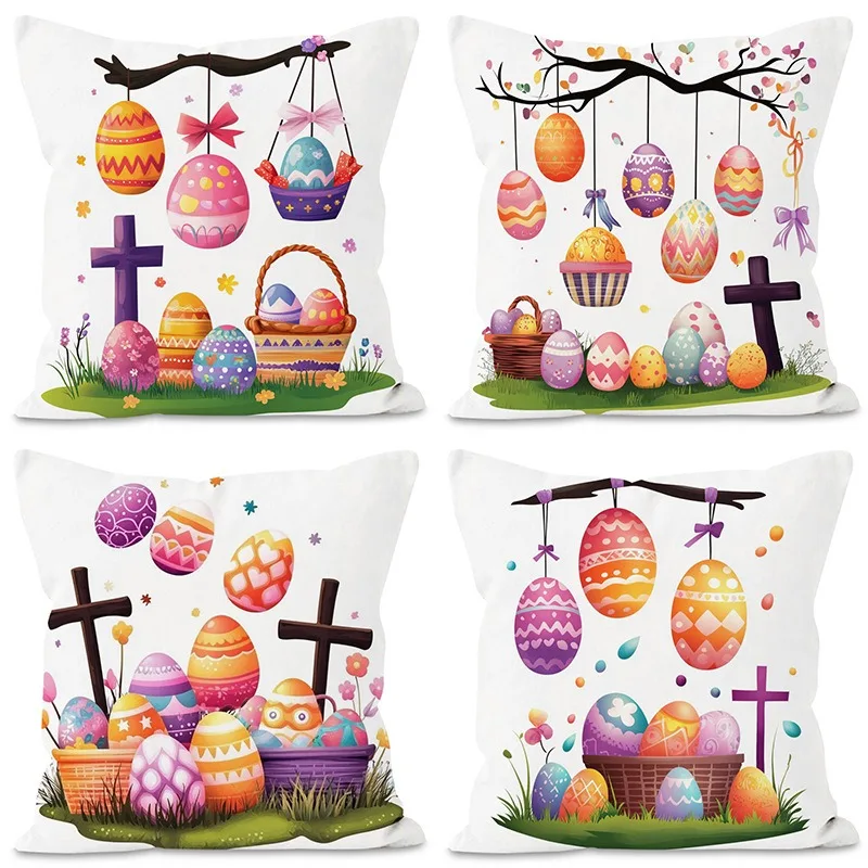 Easter Cross Print Home Decor Pillowcase Bedroom Living Room Sofa Decoration Polyester Cushion Cover with Zipper