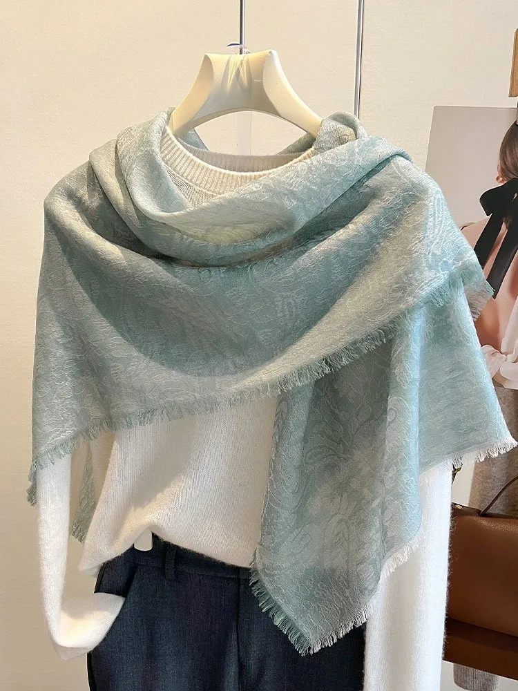 Satin jacquard fur scarf summer thin large square silk air-conditioned room shawl for outerwear