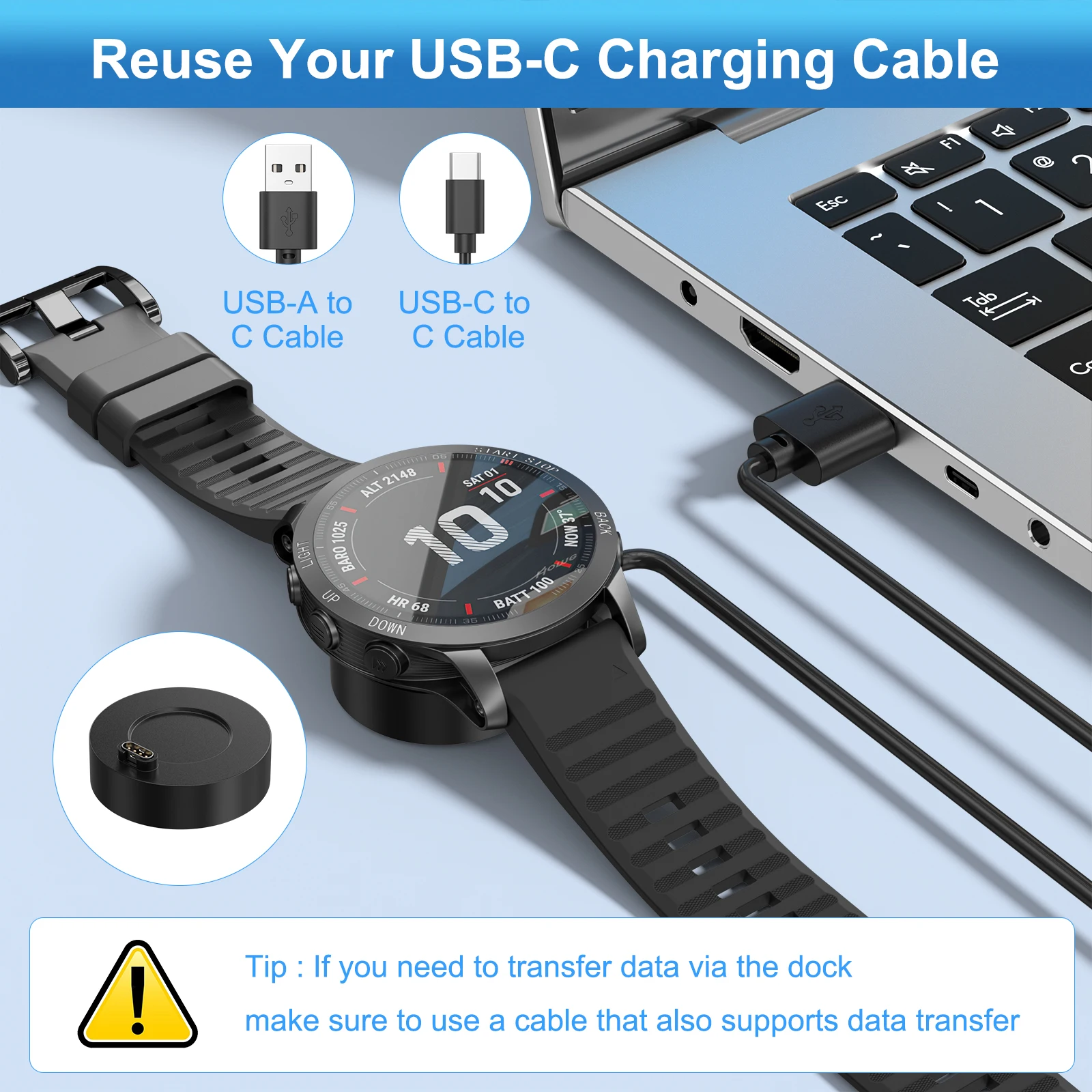 Imagen 4: Cargador de reloj de un solo cabezal para Garmin Instinct 2, Venu2/VenuSq2/3/3S, Fenix 5/6/7, Vivoactive4/4S/3, base de carga para Forerunner 945