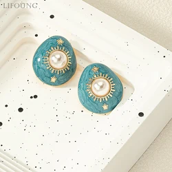 Metal Enamel Imitation Pearl Post Earrings For Women Vintage New Designed Styles Fashion Jewelry Fancy Party Accessories 2023379