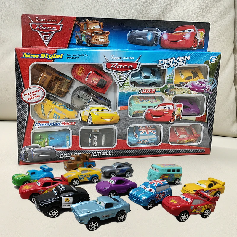 

12pcs/Box Disney Pixar Cars Lightning Mcqueen Jackson Storm Mater Model Back-Force Car Toy For Kids Birthday Gift Set Wholesale