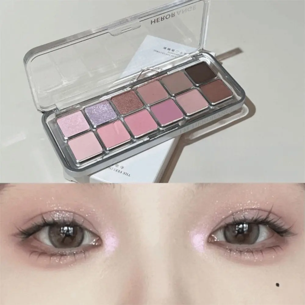 12 色ピンクアイシャドウパレットマット真珠光沢のあるアイメイクパレット防水長期的な輪郭パレット女性化粧品