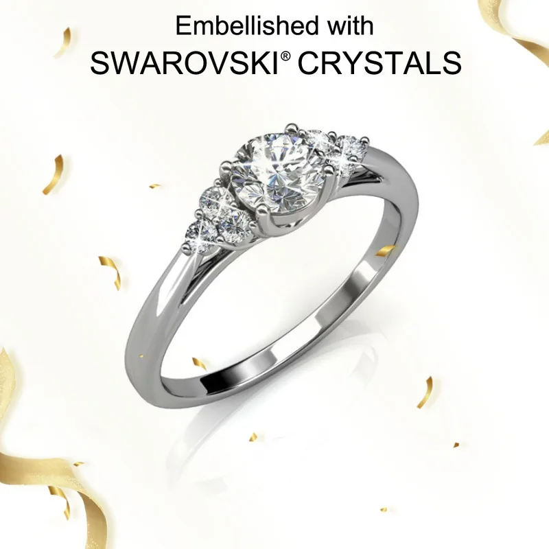 

Daisini Real S925 Silver Engagement Rings with Swarovski Crystals for Men Women Handmade Round Rings Bride Wedding Fine Jewelry