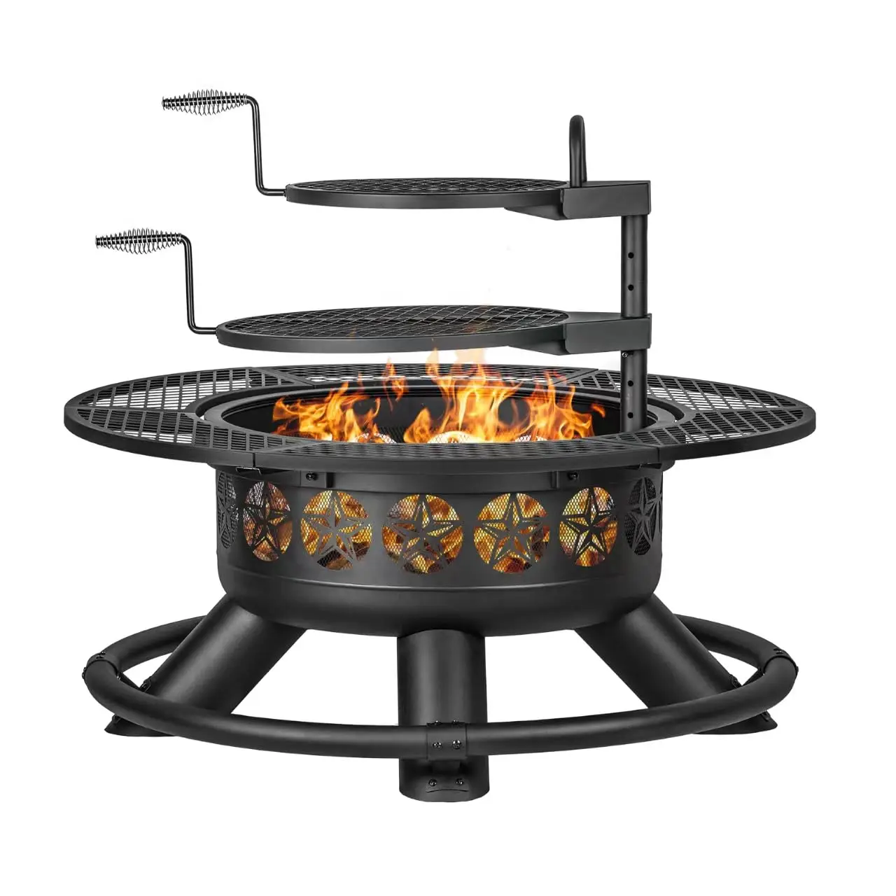 Metal Round Fire pits with Lid&Fire Poker,3 in 1 Wood Burning Outdoor Fireplaces for Outside Backyard Patio Bonfire