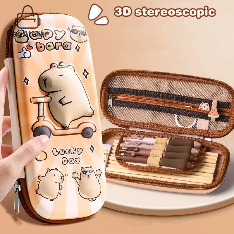 3D Three-dimensional Cute Cartoon Capybara Large-capacity Pen Case Multi-function Clutch Bag Stationery Student Supplies