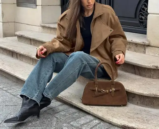 Autumn and Winter 2025 New Brown Loose Retro Fashion Casual Jacket for Women,flip Collar Fashion High Street Zipper Loose Jacket