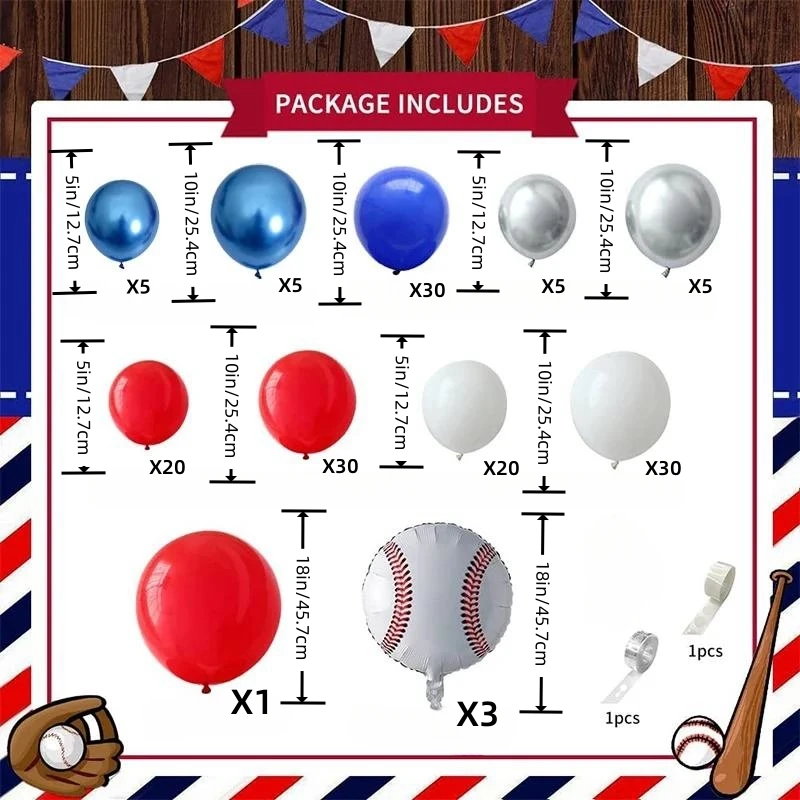 156Pcs A set of baseball themed balloon chain set,children\'s birthday parties baby showers party decorations