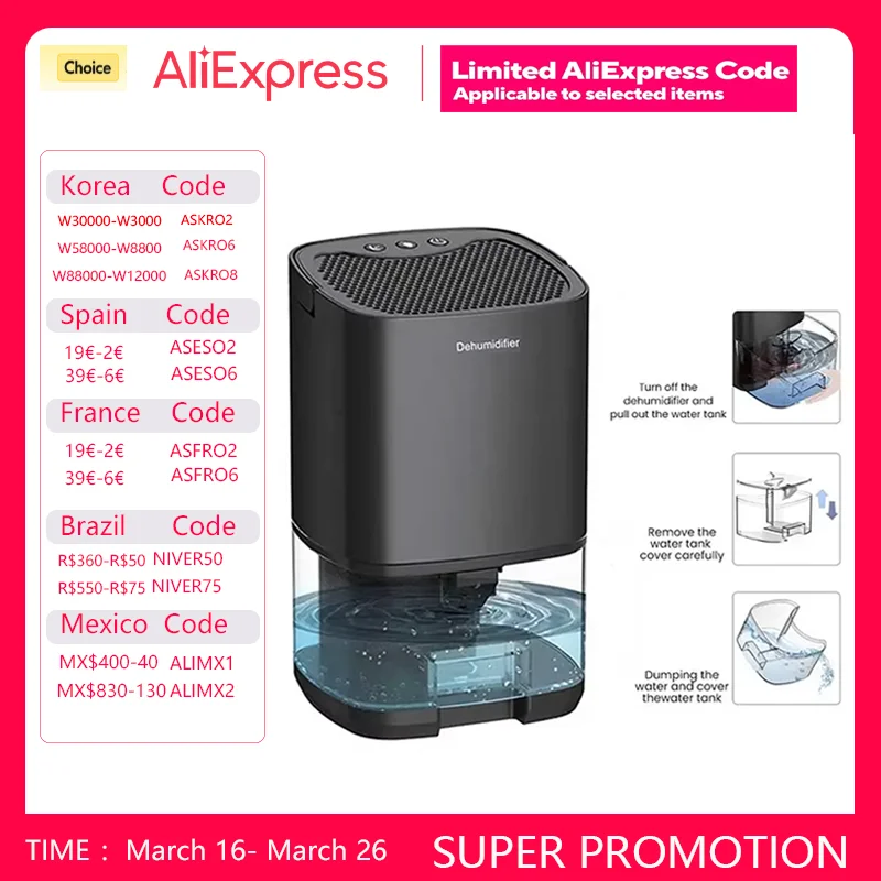 Déshumidificateur d'air Portable, absorbeur d'humidité silencieux, Machine sèche-Air pour la maison, chambre à coucher, bureau, cuisine, désodorisant, prise ue/US