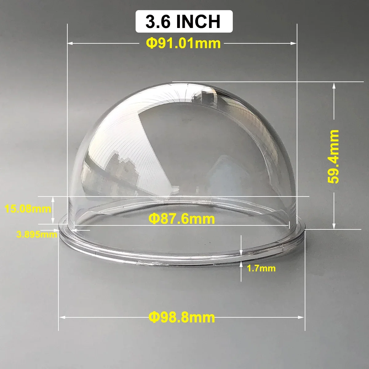 3.6 Inch 98.8x59.4mm Clear Plexiglass Dome Halfsphere Protective Cover, Polycarbonate Transparent PTZ Camera Lens Glass Cap