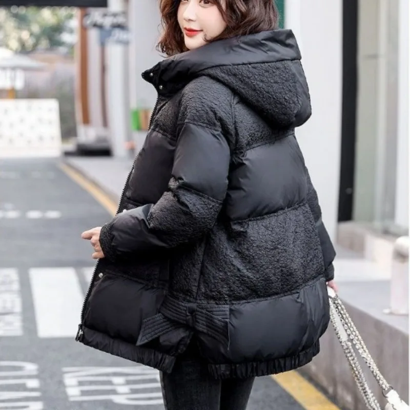 2023 neue Frauen Daunen Baumwoll mantel Winter jacke weibliche mittellange Version Parkas lose dicke warme Outwear Kapuze Mode Mantel