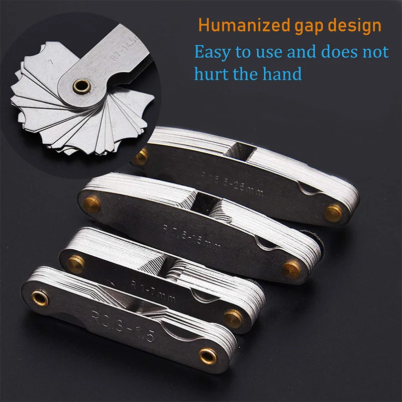 BAAJ-Stainless Steel Radius Gauge, Portable Concave Convex External Internal Arc Measuring Tool Radius Fillet Gauge Set(5Pcs)