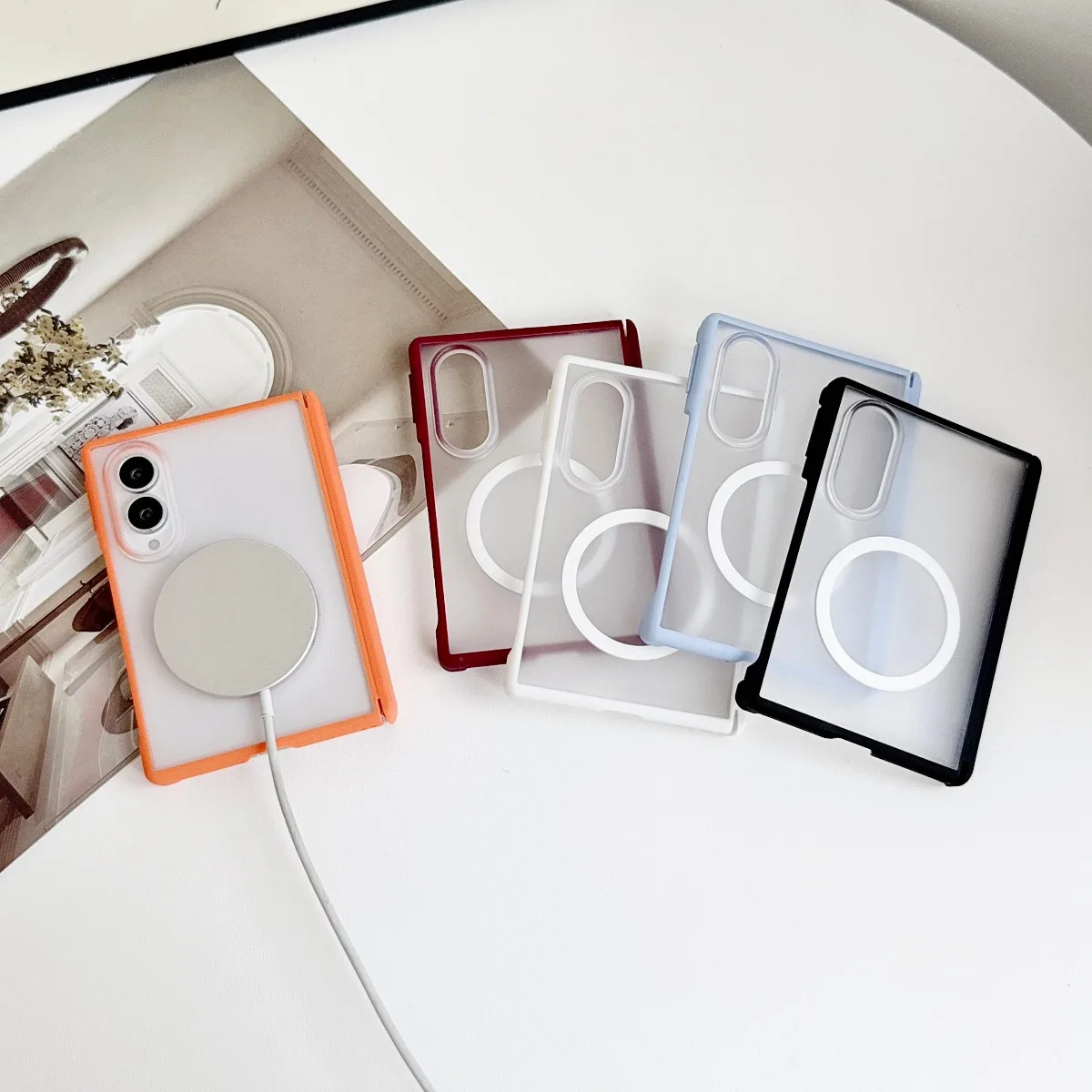 For Magsafe Magnetic Wireless Charging Matte Translucent Phone Case for Samsung Galaxy Z Fold 8 Fold8 Hinge Protective Cover
