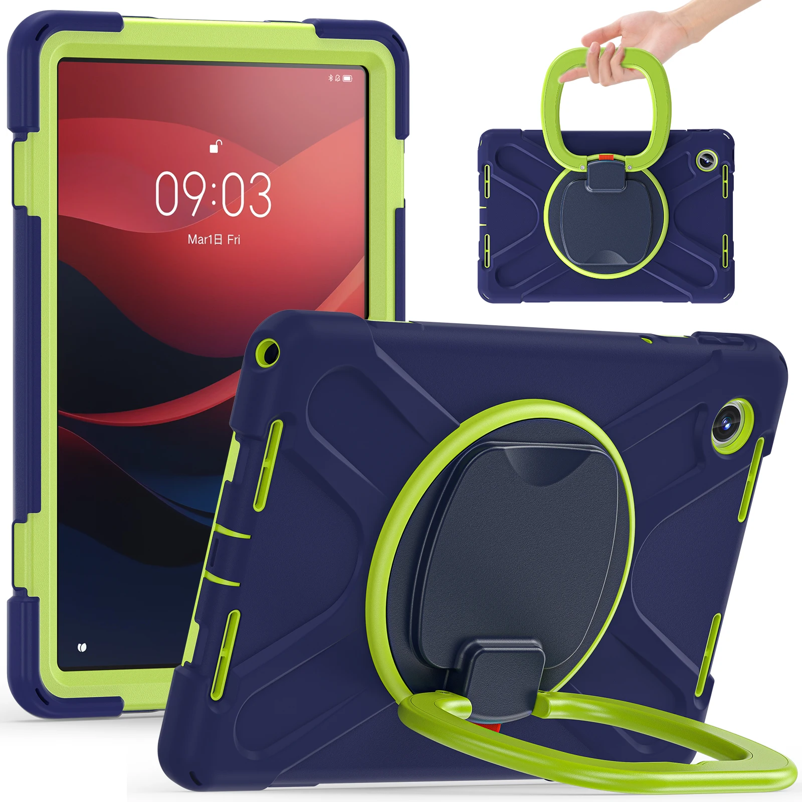 

Для Lenovo Tab M11/Xiaoxin Pad 11 2024 TB-330FU 331FC чехол-подставка для ПК + силиконовый чехол для планшета-темно-синий + желто-зеленый