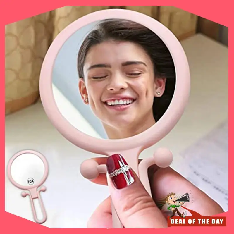 24-часовая доставка 10-кратная ручная лупа, двустороннее складное зеркало для макияжа, портативное ручное зеркало с регулируемой ручкой (контакт)