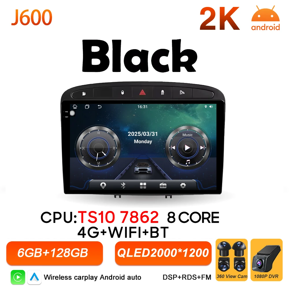 Android 16 autoradio voor Peugeot 308 308SW 408 2007 2008 2009 2010 2011 - 2020 Carplay Video Head Unit Autoradio RSD 2k scherm