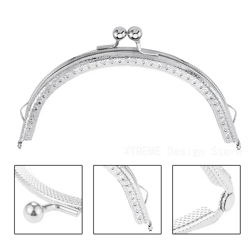 1PCS 8.5/10.5/12.5/15CM Glossy Silver Basic Semicircle Metal Purse Frame Kiss Clasp Lock DIY Bag Accessories