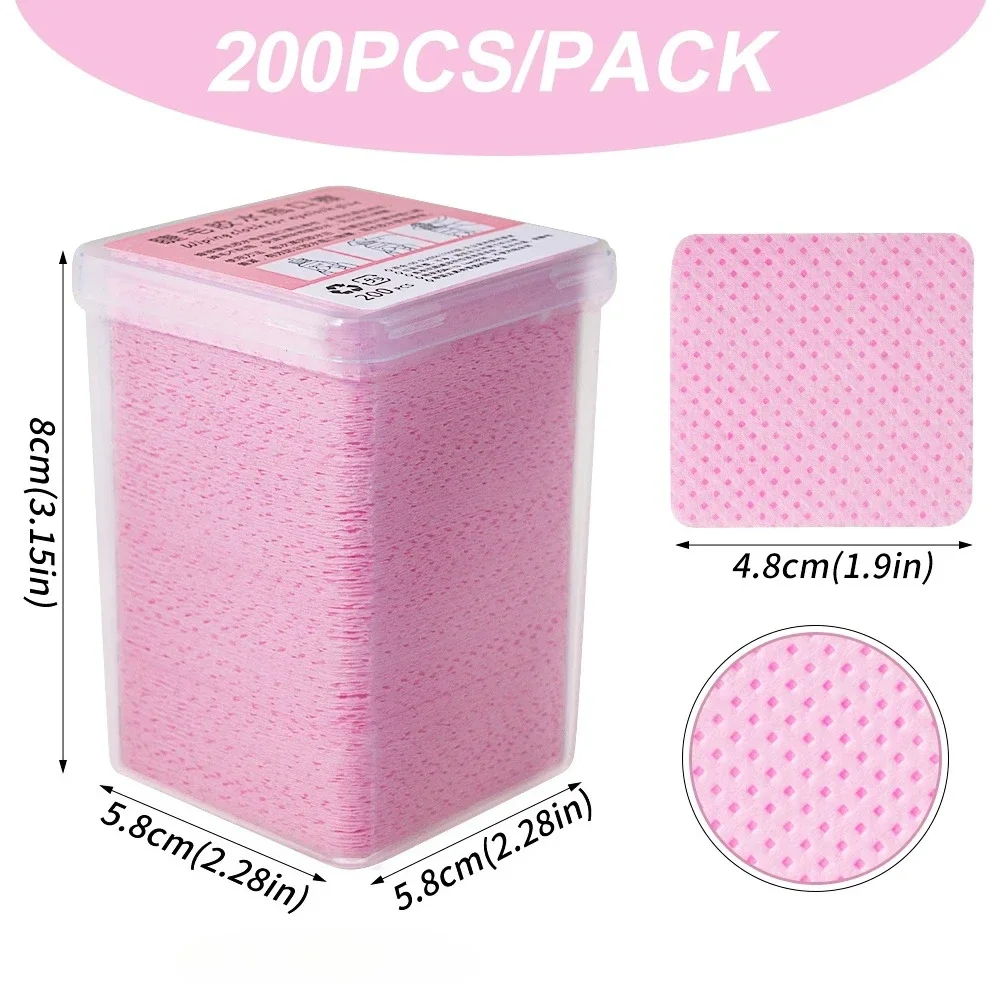 200Pcs Pink Lint-Free Nail Polish Remover Wipes UV Gel Glue Removal Cotton Pads for Manicure & Makeup Cleaning Tools view 6
