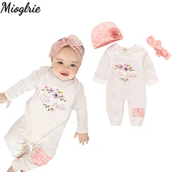 3PCP Newborn Baby Girl Romper Suit Long Sleeved Floral Jumpsuit+Hat+Headscarf Comfortable Clothes for 0-18 Months Infant  Autumn