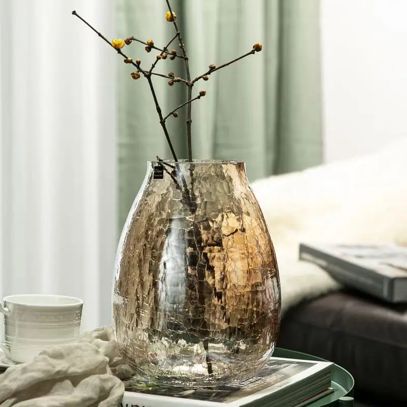 Lucite 아이스 플라워 유리 꽃병, 투명 꽃병, 집 장식, 미국 거실 장식, 꽃병 장식품