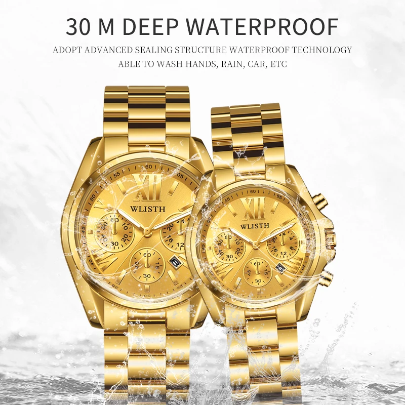 WLISTH Brand Waterproof Business Luminous Calendar Couple Watch