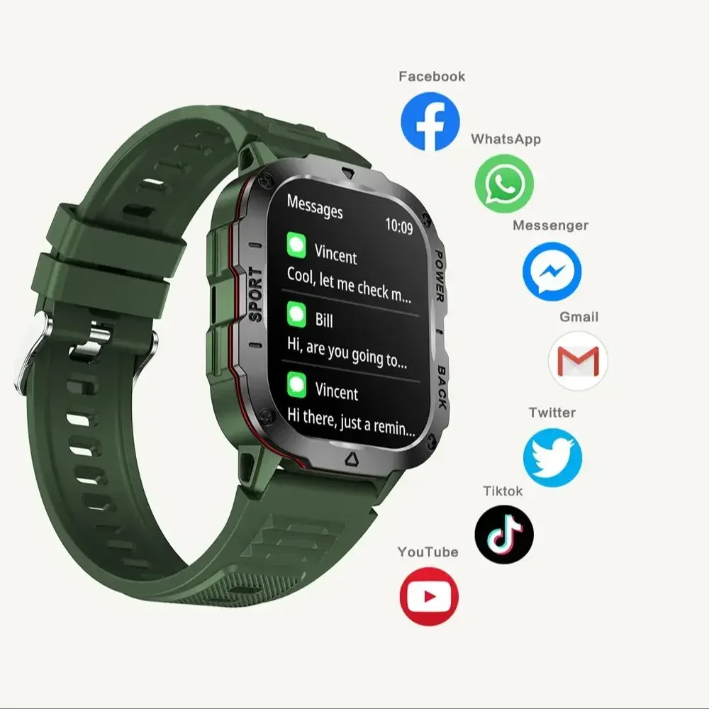 KM01 Smart Watch Men Bluetooth Calls 2.01-inch TFT Screen SMS Information Display Music Playback Outdoor Sports Smartwatch