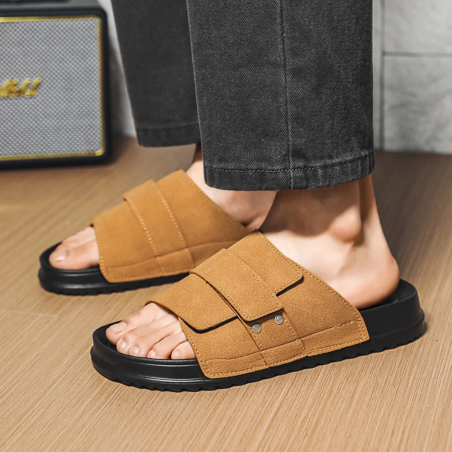 New Summer Men Fashion Outdoor Slides, Retro Trend Casual Slippers, Soft Sole Anti-slip One Strap Beach Sandals