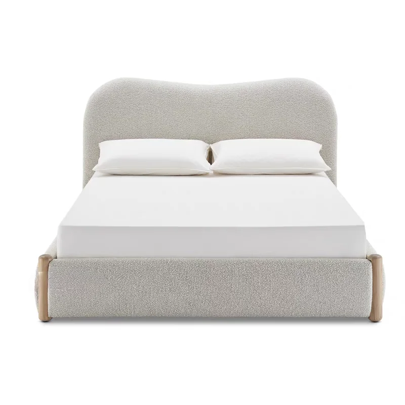 Lamb wool wabi-sabi wind, bedroom fabric double bed, Italian cream, master bedroom soft bag floor