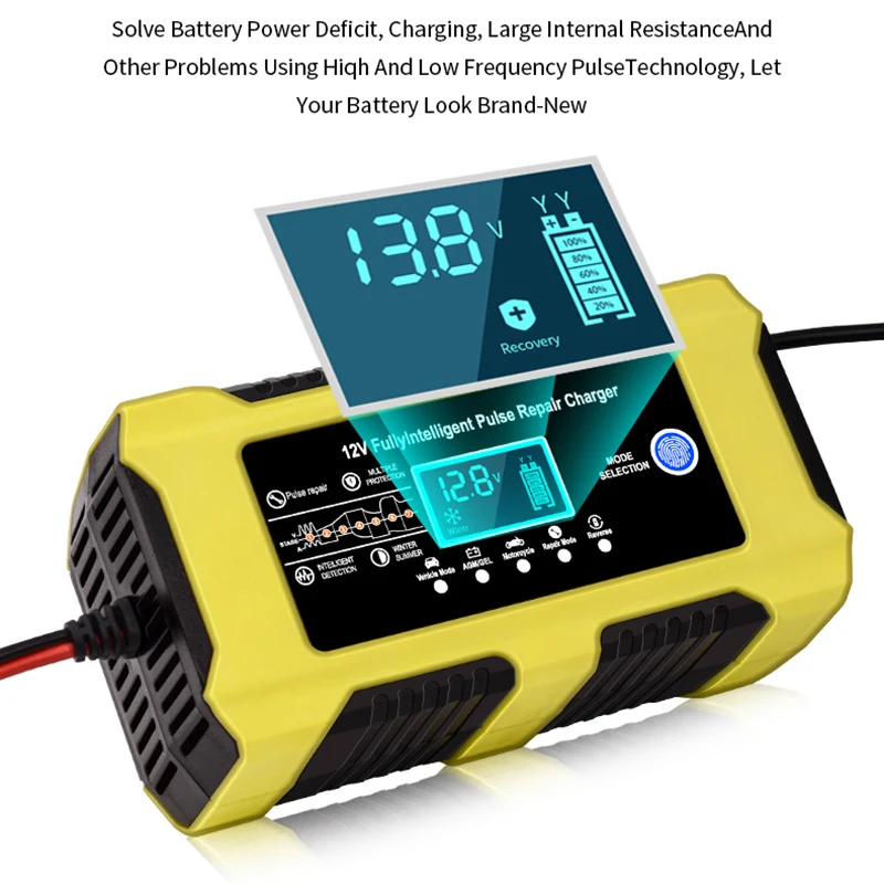 Car Battery Charger 12V 6A Smart Fully Automatic Battery Charger with Touch Screen Car Truck Motorcycle Lead Acid Batteries