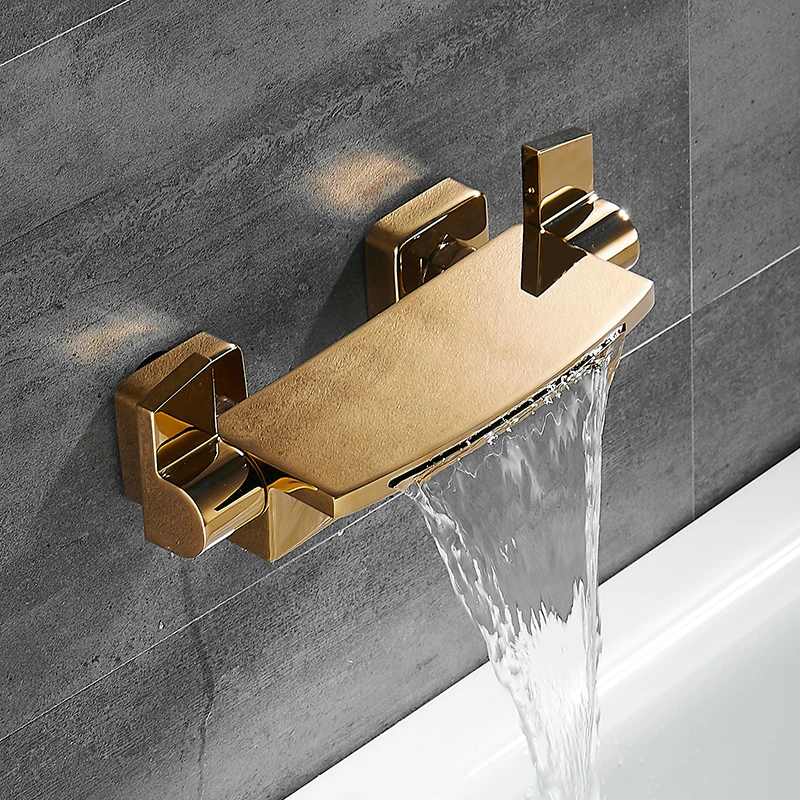 Gold Bathroom Bathtub Faucets Black Waterfall Tub Faucet Gun Grey Brass Dual Handles Dual Control Wall Mounted Chrome Mixer Taps