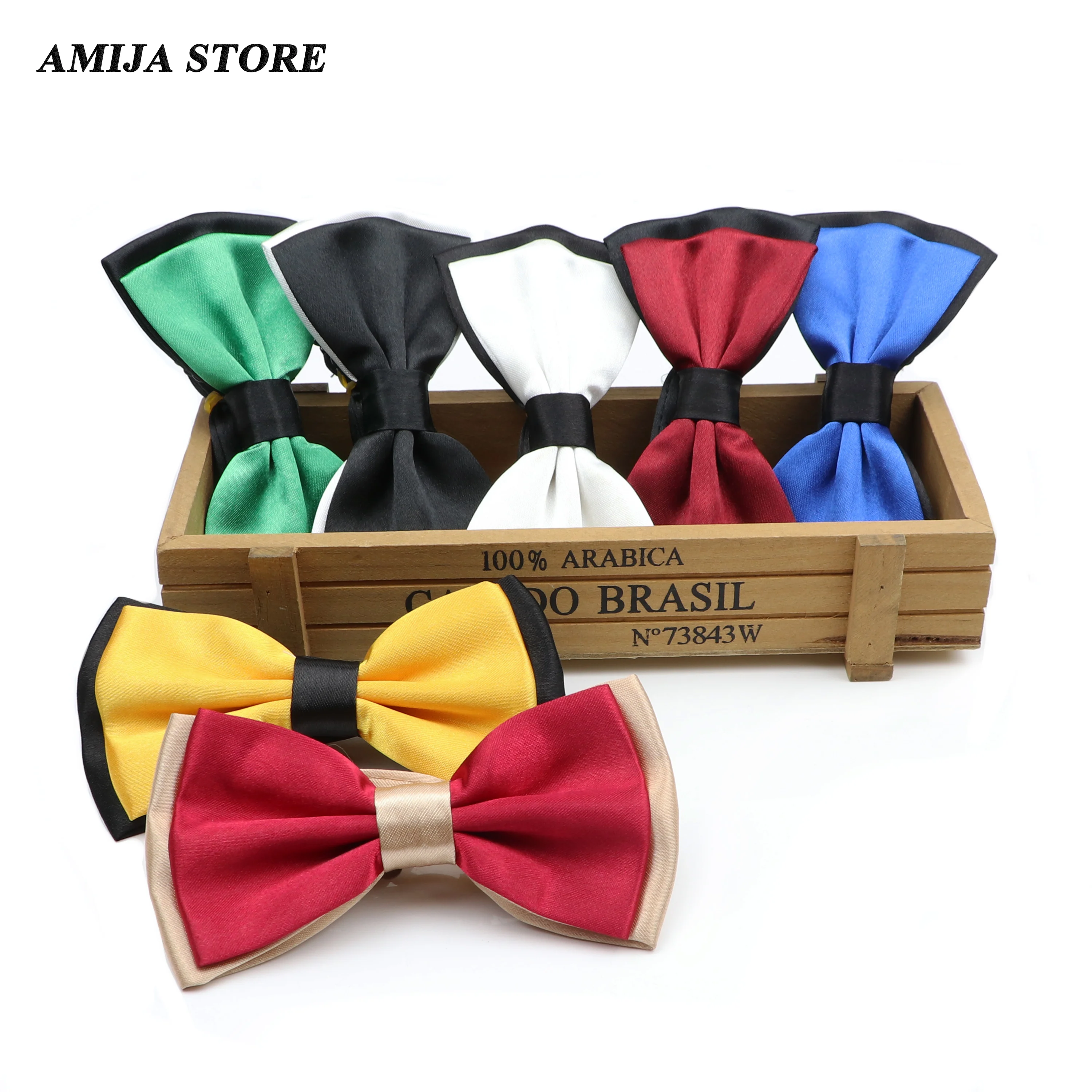 

Patchwork Color Bowties For Men Male Solid Marriage Shirt Satin Bow Ties Tuxedo Butterfly Cravat Two Tone Bowtie Accessories