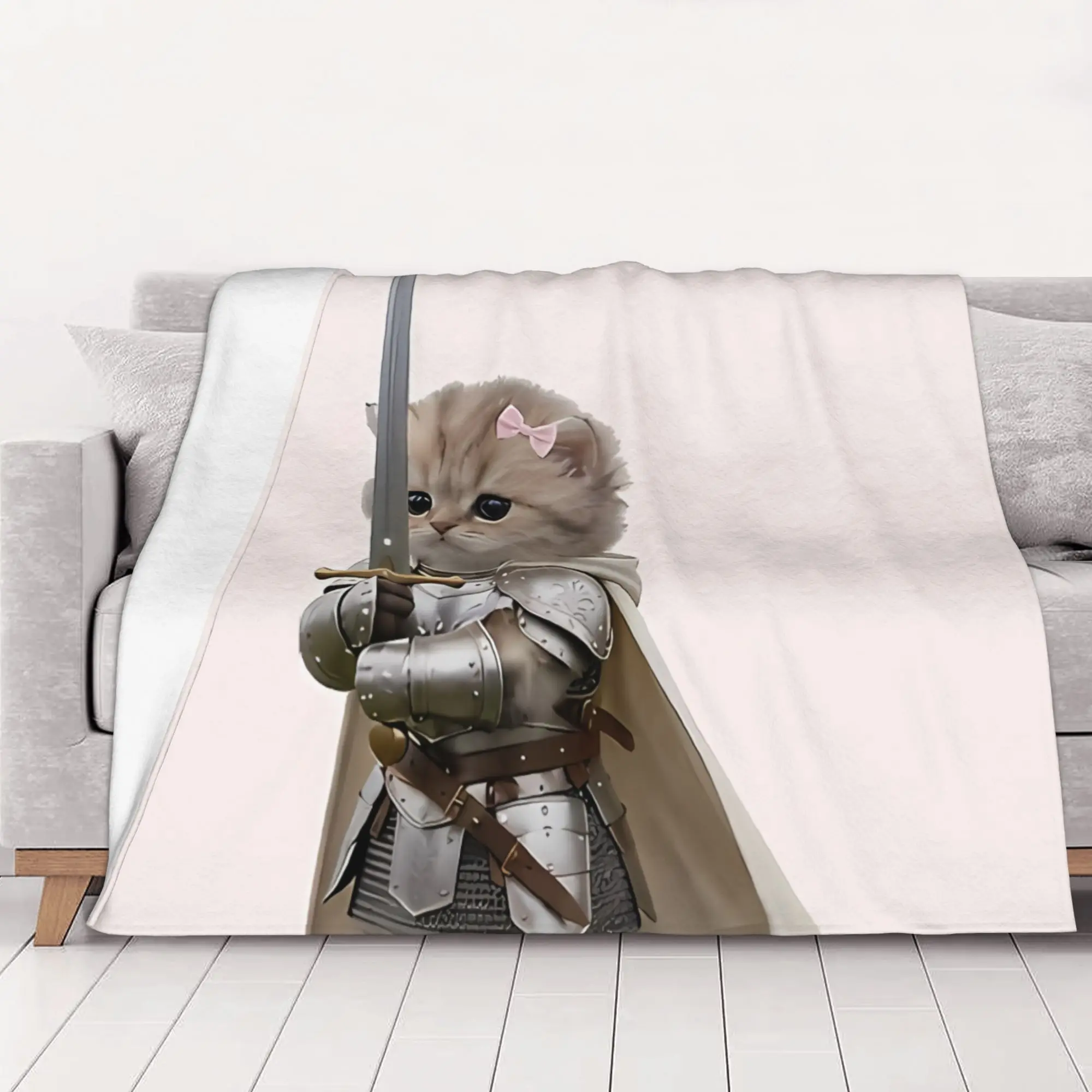 1PC Cute Knight Pink Meme Trend Cat meme home room decorations Winter Blankets for Adults Bedding Home Interior Sofa Knee