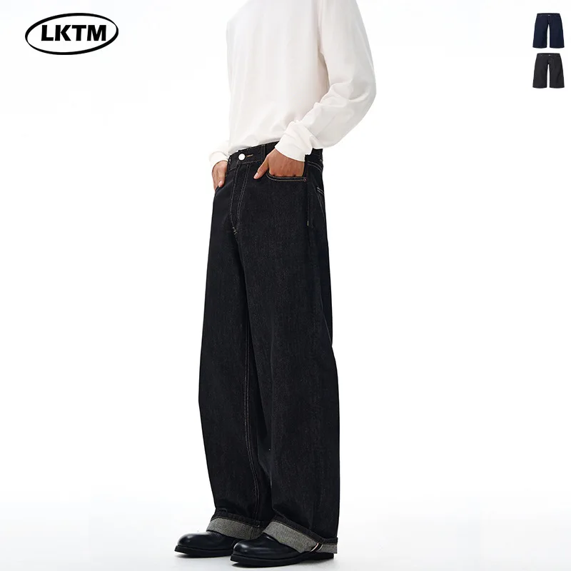 بنطلون جينز ريترو للرجال والنساء ذو علامة تجارية عصرية فضفاض ومستقيم كاجوال