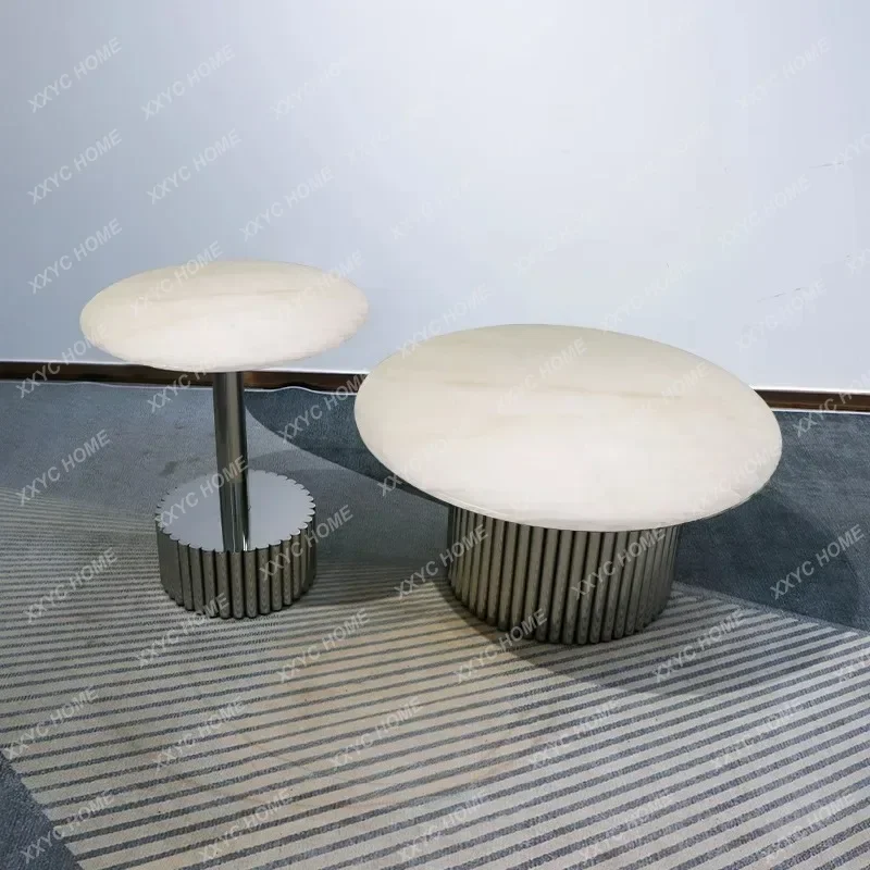 

Italian simple Kali white ice jade natural luxury stone modern light luxury coffee table combination