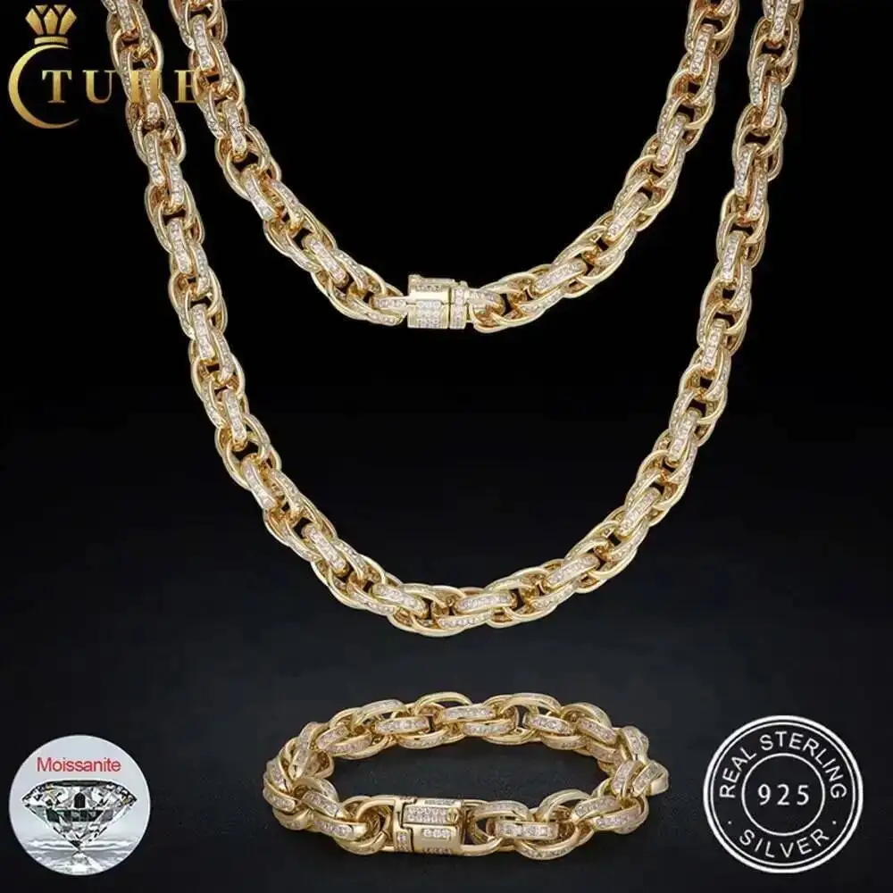 Design Bling Rapper Jewelry Hip Hop Men 10mm 925 Sterling Silver Vvs Baguette Moissanite Diamond Iced Out Twist Rope Chain
