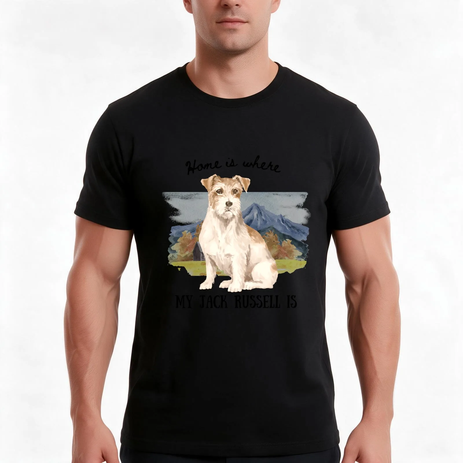 Wire Haired Jack Russell terrier art, gift for dog mom T-Shirt, Summer Casual Cotton Tee, Oversized Streetwear Tops, 100% Cotton