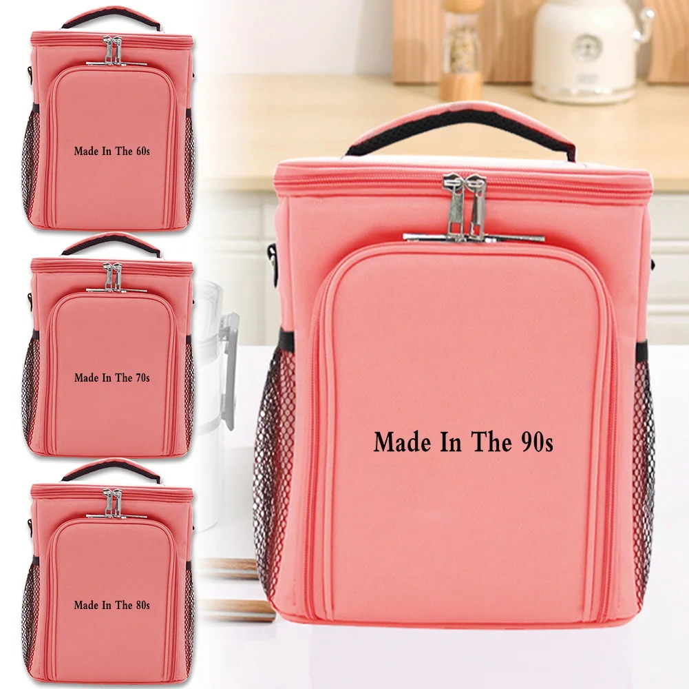 

Front Opening Double-layer Ice Pack Portable Outdoor Activities Travel Case Years Printing Series Pink Insulated Thermal Lunch