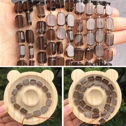 Natural Smoky Quartz Beads Flat Rectangle Crystal 8.5x12mm Spacer Loose Stones Beads for Jewelry Making DIY Bracelet Accessories