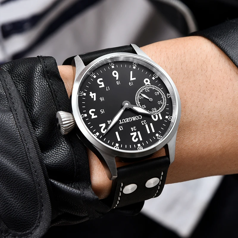 Corgeut Men Hand Mechanical Watch Military Sport Swim Leather Cowhide Strap Waterproof Luminous Wrist Watches2017