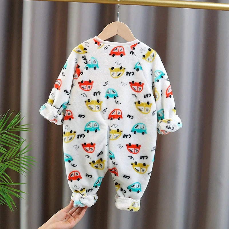 New Boy Fall Winter Thicken Coral Double Fleece Onesie Girl Pajama Baby Crawling Clothe Padded Sleeping Bag Outwear Fit Jumpsuit