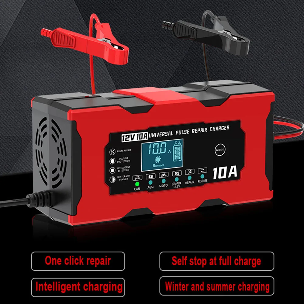 디지털 LCD 디스플레이 스마트 배터리 충전, 펄스 수리, EU/US 플러그, 자동차 배터리 충전기, 14.6V 10A, 다리미 리튬 충전기, 12V 10A