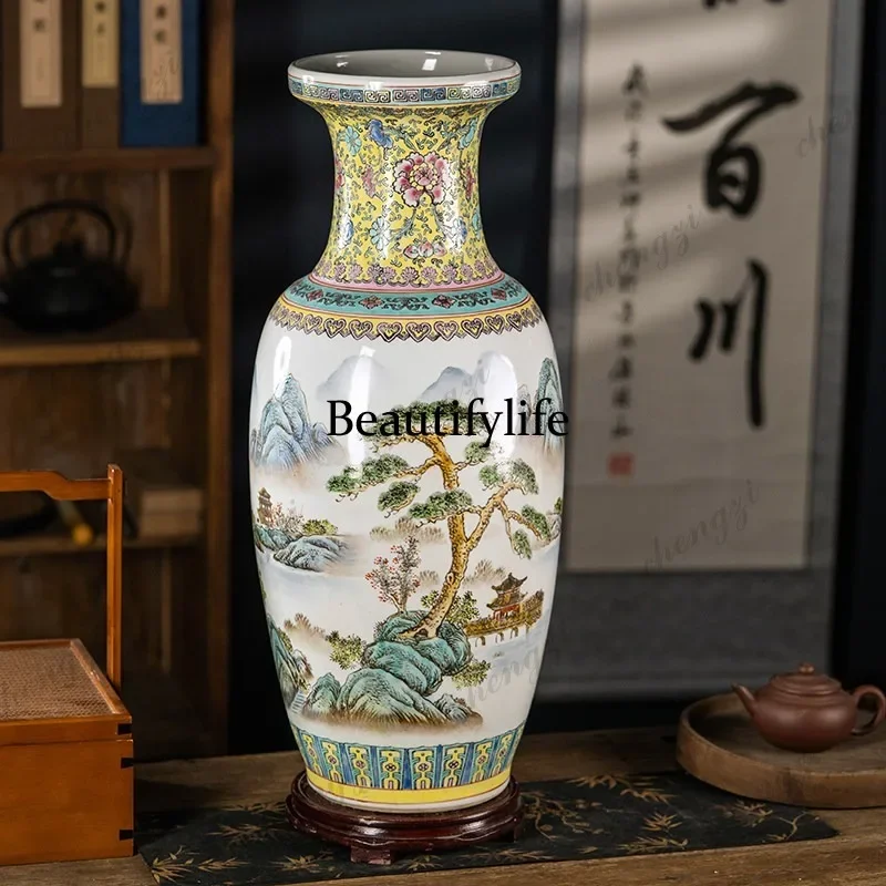 F4567 High-end ceramic large vase living room TV cabinet Chinese-style rich bamboo flower arrangement decorative ornament