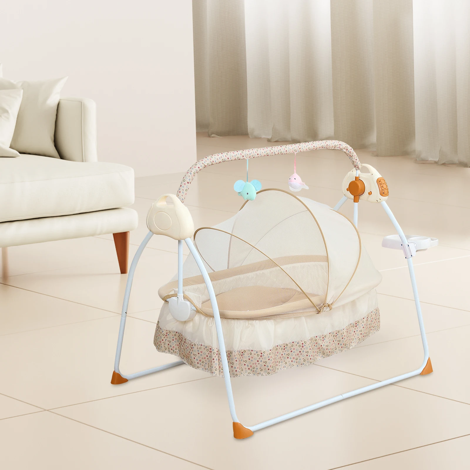 Baby Automatic Swing Electric Crib Cradle 5-Speed Music Crib Crib Bluetooth Suitable for Newborns 0-18 Months with 5Swing speeds