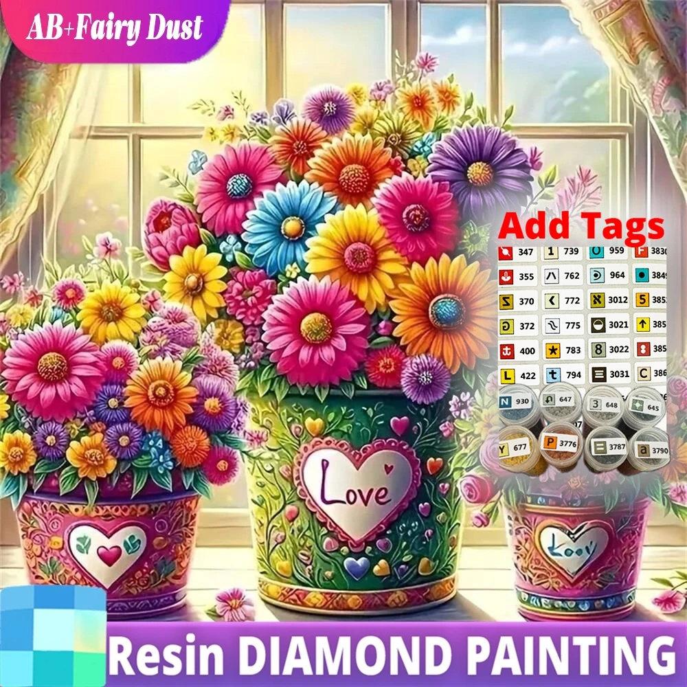 

Смола AB Фея Пыль 5D DIY Алмазная картина Хризантема Цветок Мозаика Ваза Картина Стразы Алмазная вышивка Окно Ха
