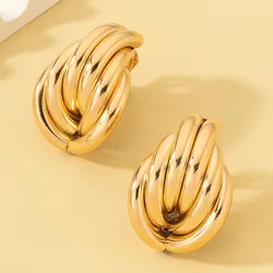 Retro Metal Winding Geometric Ear Clips Without Piercing for Women Fashion Irregular Design Clip on Earrings Jewelry Gifts 2024
