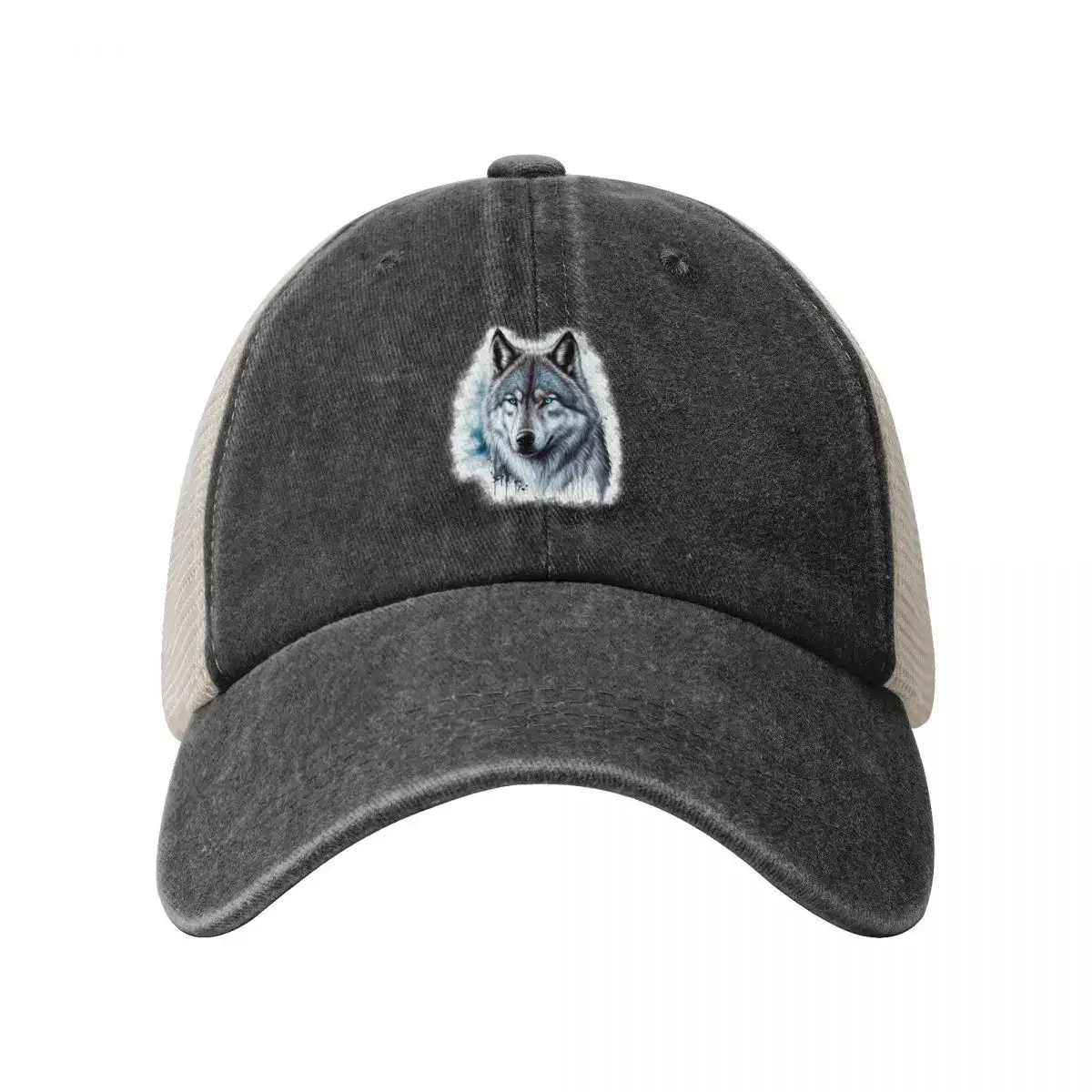 Blue Eyed Wolf painting with splatter paint and abstract background Baseball Cap birthday Rave Golf Hat Man For Women Men's