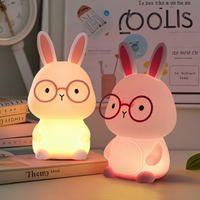 LED Night Light Cute Rabbit Cartoon Silicone Lamp 3-Speed Dimming RGB Lamp Rechargeable For Kids Gift Bedroom Sleeping Light